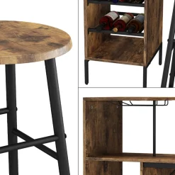 Bartisch-Set Fyrk Schwarz/Eiche rustikal 121.5 x 40 cm mit 2 Hocker Vicco