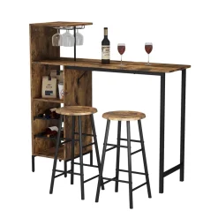 Bartisch-Set Fyrk Schwarz/Eiche rustikal 121.5 x 40 cm mit 2 Hocker Vicco