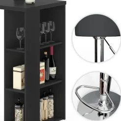 Bartisch-Set Noel Schwarz 120 x 60 cm mit 2 Barhockern Vicco