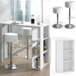 Bartisch-Set Noel Weiß 120 x 60 cm mit 2 Barhockern Vicco