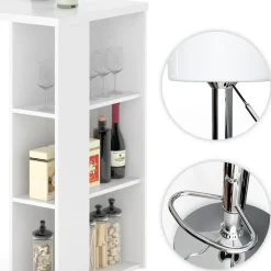 Bartisch-Set Noel Weiß 120 x 60 cm mit 2 Barhockern Vicco