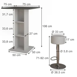 Bartisch-Set Repose Beton/Weiß 75 x 75 cm mit 2 Barhockern Vicco
