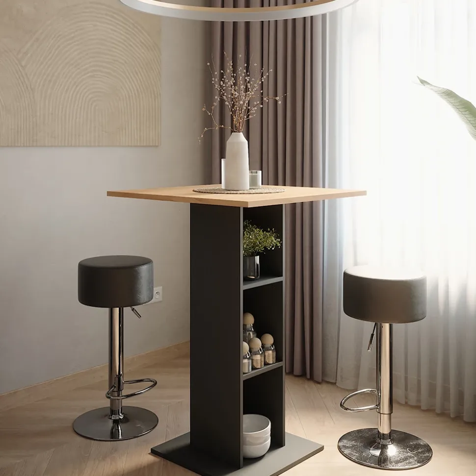 Bartisch-Set Repose Goldkraft Eiche/Anthrazit 75 x 75 cm mit 2 Barhockern Vicco