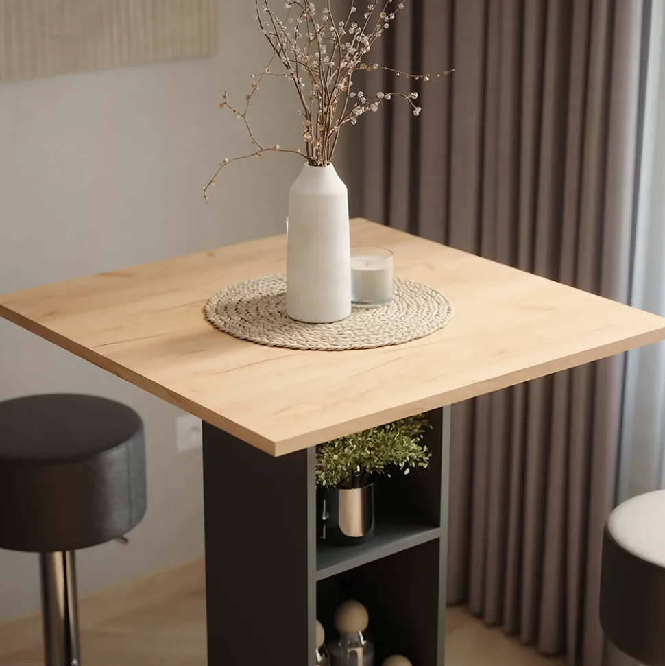 Bartisch-Set Repose Goldkraft Eiche/Anthrazit 75 x 75 cm mit 2 Barhockern Vicco