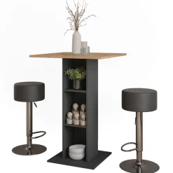 Bartisch-Set Repose Goldkraft Eiche/Anthrazit 75 x 75 cm mit 2 Barhockern Vicco