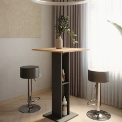 Bartisch-Set Repose Goldkraft Eiche/Anthrazit 65 x 65 cm mit 2 Barhockern Vicco