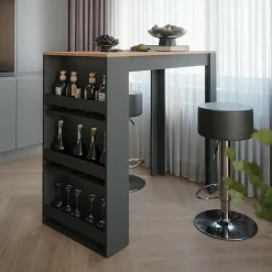 Bartisch-Set Repose Goldkraft Eiche/Anthrazit 57 x 117 cm mit 2 Barhockern Vicco