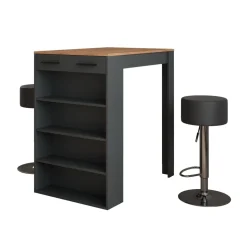 Bartisch-Set Repose Goldkraft Eiche/Anthrazit 67 x 100 cm mit 2 Barhockern Vicco