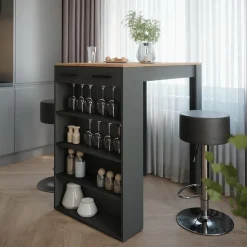 Bartisch-Set Repose Goldkraft Eiche/Anthrazit 67 x 100 cm mit 2 Barhockern Vicco