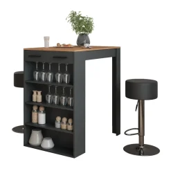 Bartisch-Set Repose Goldkraft Eiche/Anthrazit 67 x 100 cm mit 2 Barhockern Vicco