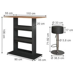 Bartisch-Set Repose Goldkraft Eiche/Anthrazit 110 x 55 cm mit 2 Barhockern Vicco