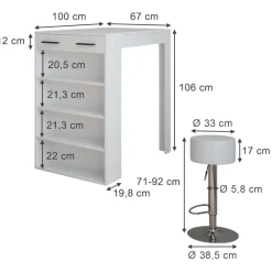 Bartisch-Set Repose Weiß 67 x 100 cm mit 2 Barhockern Vicco
