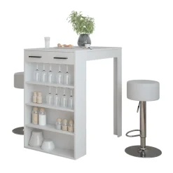 Bartisch-Set Repose Weiß 67 x 100 cm mit 2 Barhockern Vicco