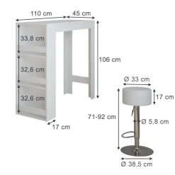 Bartisch-Set Repose Weiß 45 x 110 cm mit 2 Barhockern Vicco