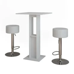 Bartisch-Set Repose Weiß 65 x 65 cm mit 2 Barhockern Vicco