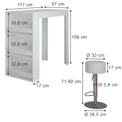 Bartisch-Set Repose Weiß 57 x 117 cm mit 2 Barhockern Vicco