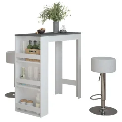 Bartisch-Set Repose Weiß/Anthrazit 45 x 110 cm mit 2 Barhockern Vicco