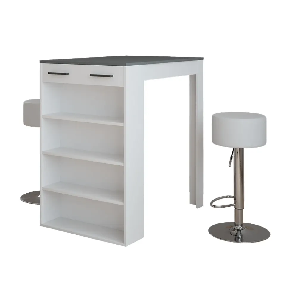 Bartisch-Set Repose Weiß/Anthrazit 67 x 100 cm mit 2 Barhockern Vicco