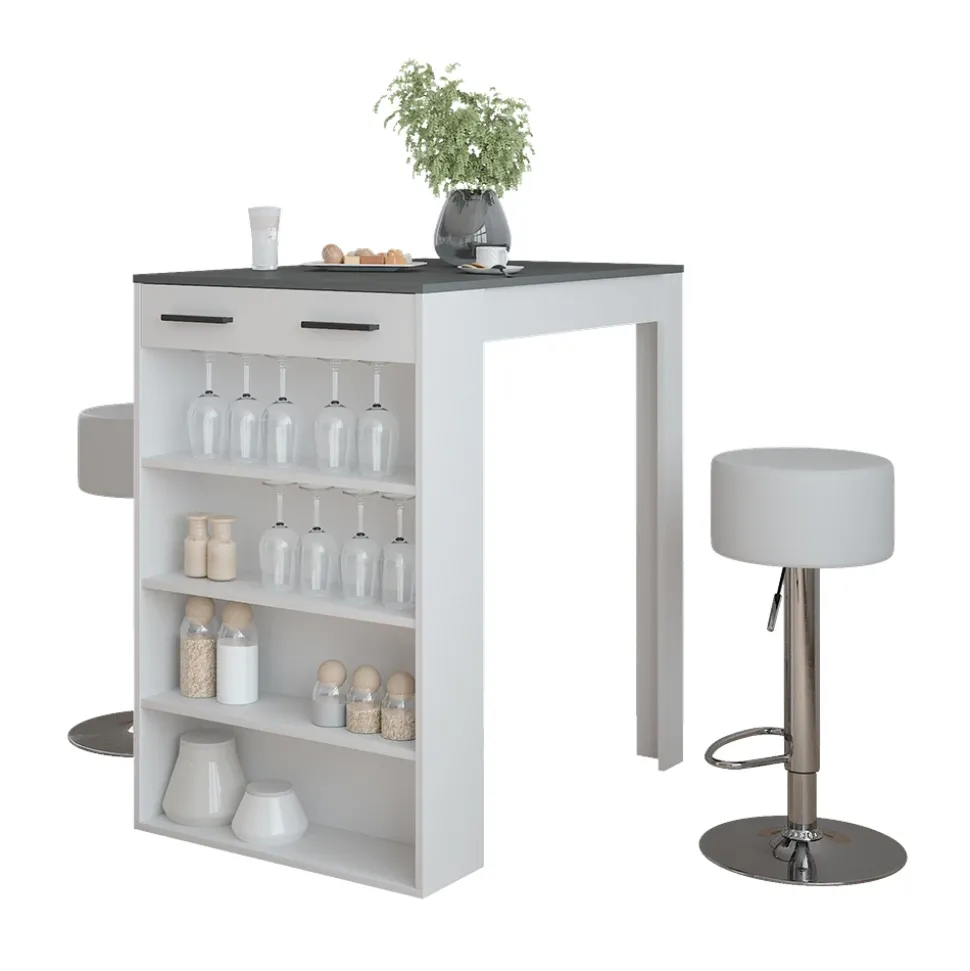 Bartisch-Set Repose Weiß/Anthrazit 67 x 100 cm mit 2 Barhockern Vicco