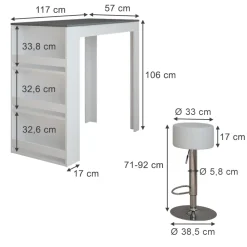 Bartisch-Set Repose Weiß/Anthrazit 57 x 117 cm mit 2 Barhockern Vicco