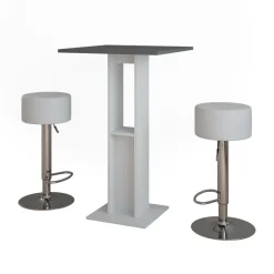 Bartisch-Set Repose Weiß/Anthrazit 65 x 65 cm mit 2 Barhockern Vicco