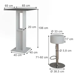 Bartisch-Set Repose Weiß/Anthrazit 65 x 65 cm mit 2 Barhockern Vicco