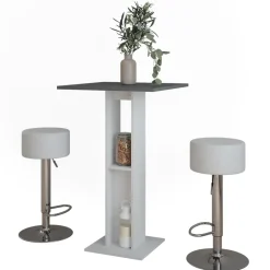 Bartisch-Set Repose Weiß/Anthrazit 65 x 65 cm mit 2 Barhockern Vicco