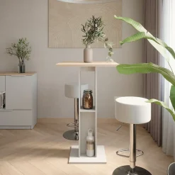 Bartisch-Set Repose Weiß/Sonoma 65 x 65 cm mit 2 Barhockern Vicco