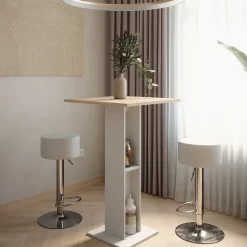 Bartisch-Set Repose Weiß/Sonoma 65 x 65 cm mit 2 Barhockern Vicco