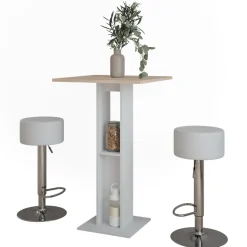 Bartisch-Set Repose Weiß/Sonoma 65 x 65 cm mit 2 Barhockern Vicco
