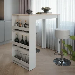 Bartisch-Set Repose Weiß/Sonoma 57 x 117 cm mit 2 Barhockern Vicco