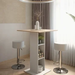 Bartisch-Set Repose Weiß/Sonoma 75 x 75 cm mit 2 Barhockern Vicco