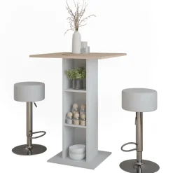 Bartisch-Set Repose Weiß/Sonoma 75 x 75 cm mit 2 Barhockern Vicco