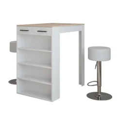 Bartisch-Set Repose Weiß/Sonoma 67 x 100 cm mit 2 Barhockern Vicco