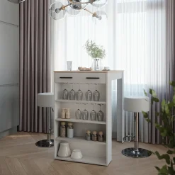 Bartisch-Set Repose Weiß/Sonoma 67 x 100 cm mit 2 Barhockern Vicco