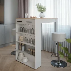 Bartisch-Set Repose Weiß/Sonoma 67 x 100 cm mit 2 Barhockern Vicco