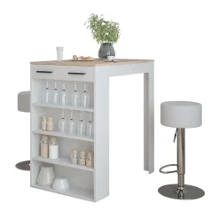 Bartisch-Set Repose Weiß/Sonoma 67 x 100 cm mit 2 Barhockern Vicco