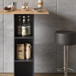 Bartisch-Set Rodeo Anthrazit 70 x 70 cm mit 2 Barhockern Vicco