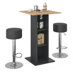 Bartisch-Set Rodeo Anthrazit 70 x 70 cm mit 2 Barhockern Vicco
