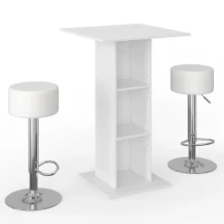 Bartisch-Set Rodeo Weiß 70 x 70 cm mit 2 Barhockern Vicco