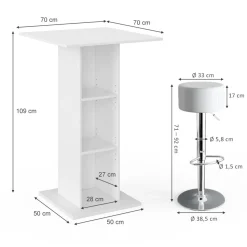 Bartisch-Set Rodeo Weiß 70 x 70 cm mit 2 Barhockern Vicco