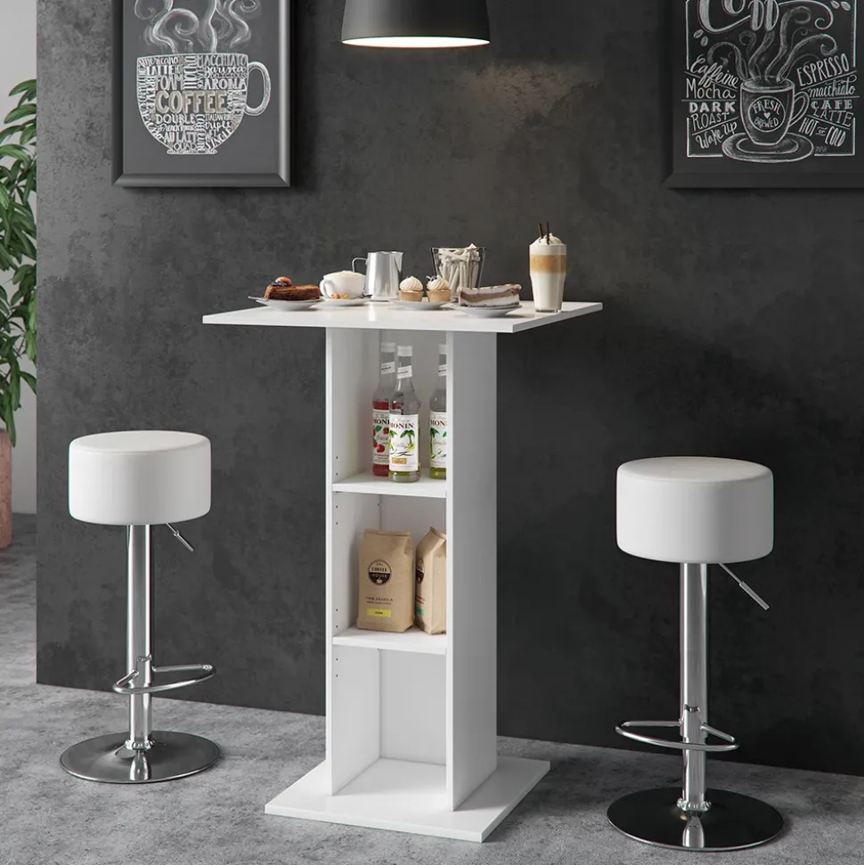 Bartisch-Set Rodeo Weiß 70 x 70 cm mit 2 Barhockern Vicco