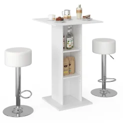 Bartisch-Set Rodeo Weiß 70 x 70 cm mit 2 Barhockern Vicco