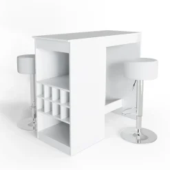 Bartisch-Set Ross Weiß 115 x 50 cm mit 2 Barhockern Vicco