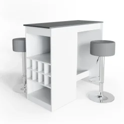 Bartisch-Set Ross Weiß/Anthrazit 115 x 50 cm mit 2 Barhockern Vicco