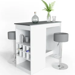 Bartisch-Set Ross Weiß/Anthrazit 115 x 50 cm mit 2 Barhockern Vicco