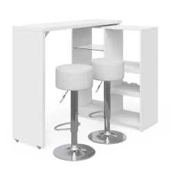 Bartisch-Set Vega Weiß 138 x 39 cm mit 2 Barhockern Vicco