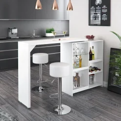 Bartisch-Set Vega Weiß 138 x 39 cm mit 2 Barhockern Vicco