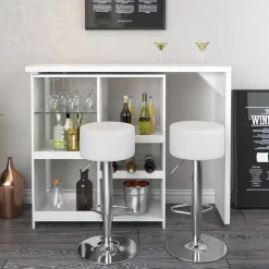 Bartisch-Set Vega Weiß 138 x 39 cm mit 2 Barhockern Vicco