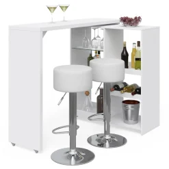 Bartisch-Set Vega Weiß 138 x 39 cm mit 2 Barhockern Vicco